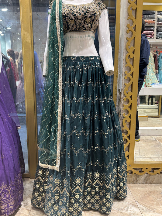 Lehenga verde para fiesta