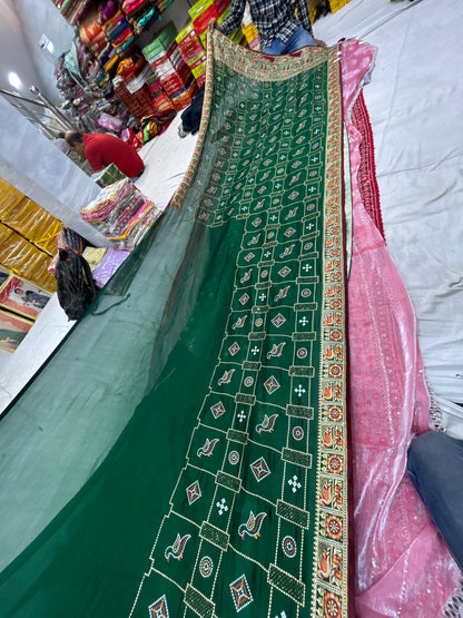 Pleasing Dark green Saree