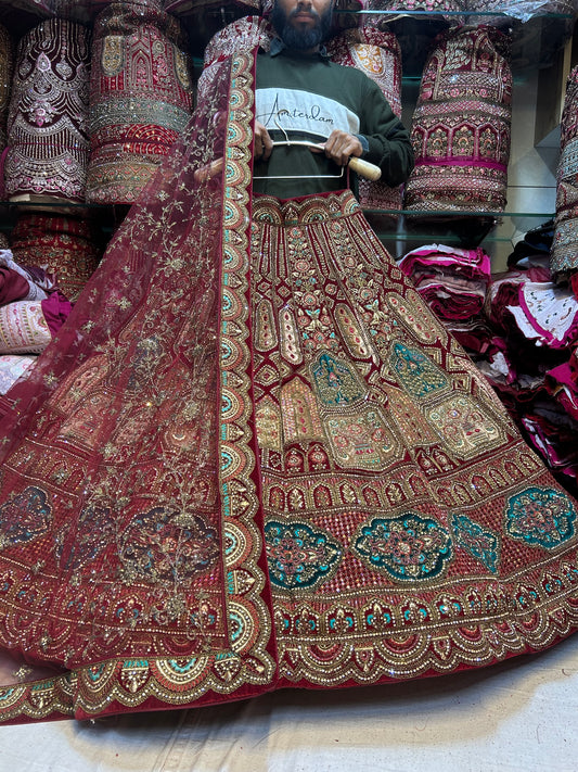 Eye catching peacock maroon lehenga