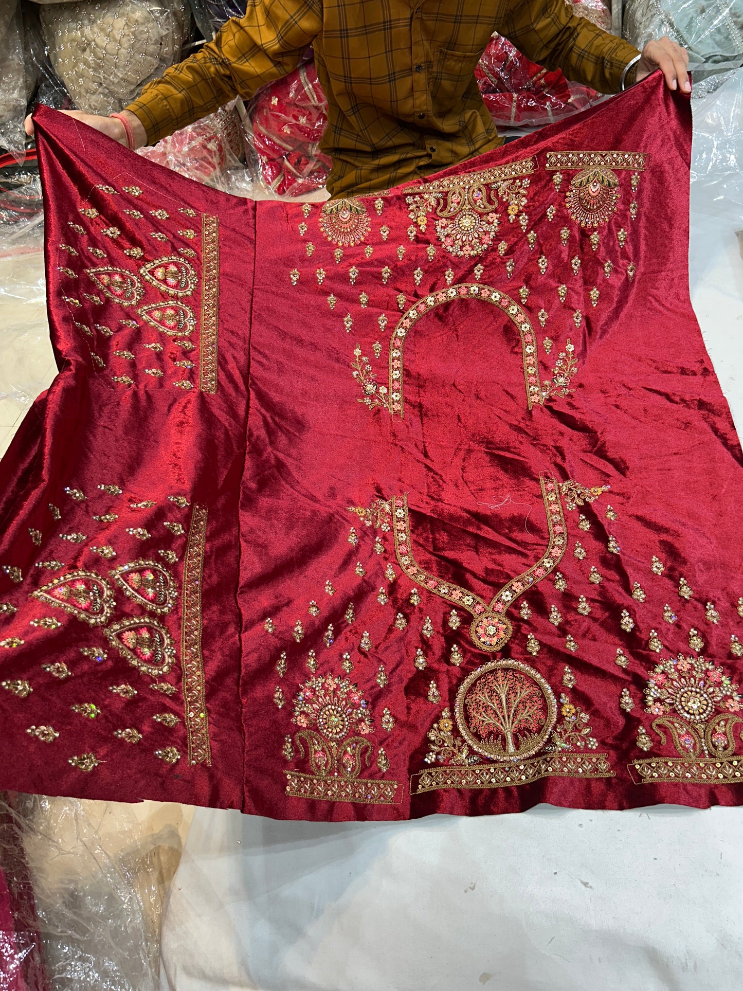 Eye catching heavy maroon bridal lehenga