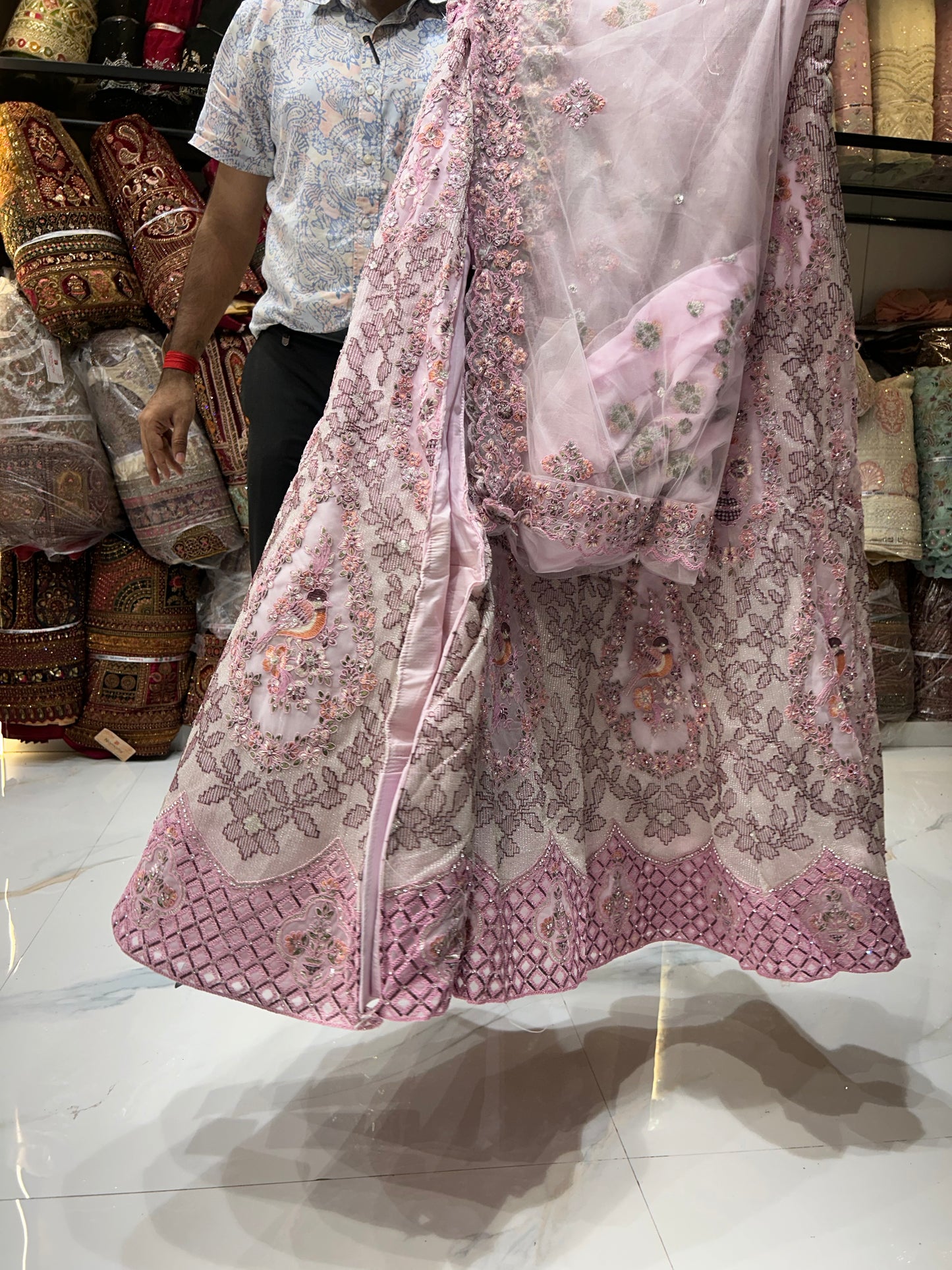 Baby pink contrast lehenga