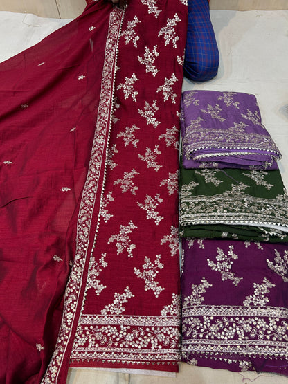 Amazing maroon unstitched salwar suit dress material(free size)