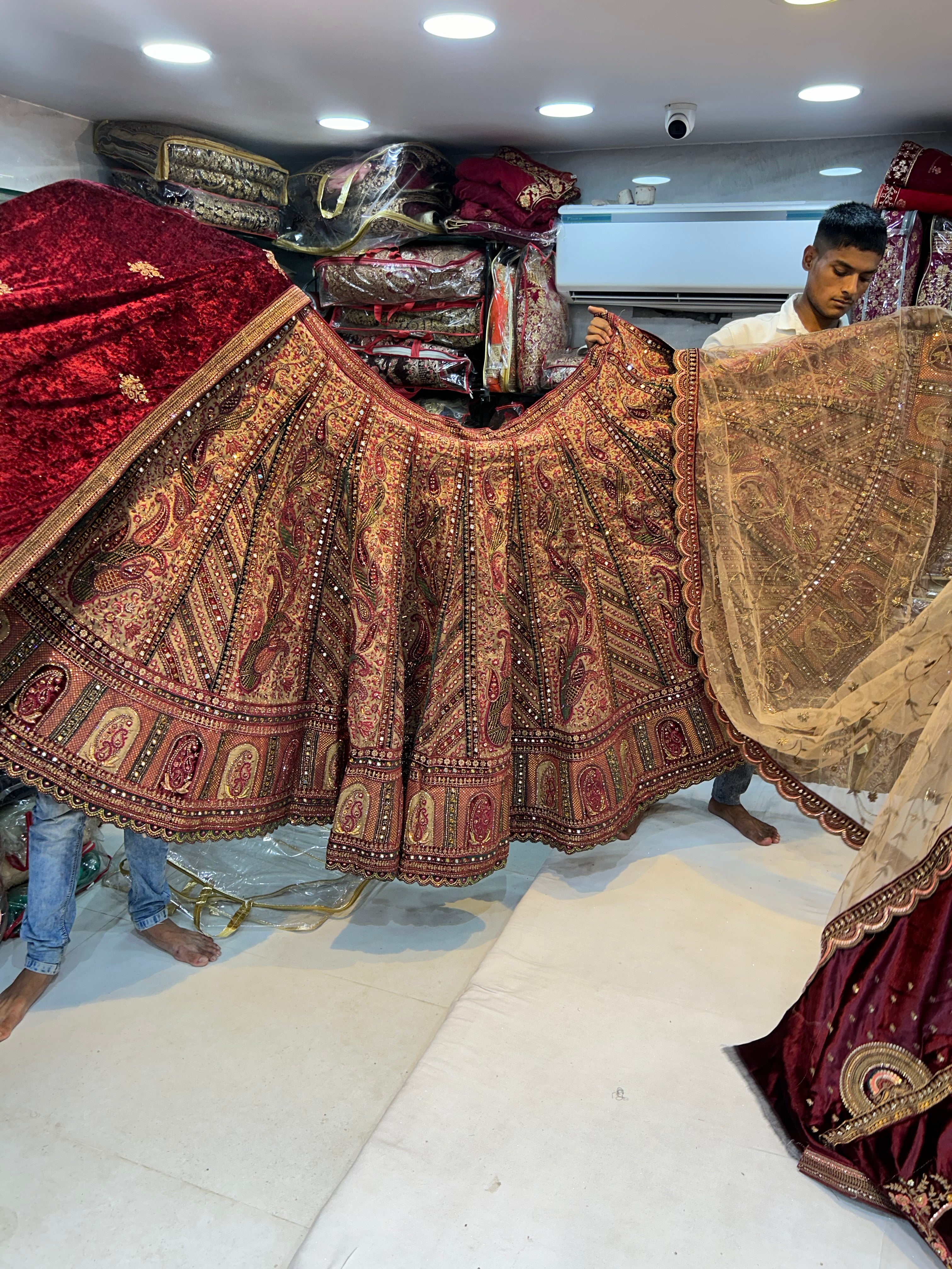 Maroon Peacock bridal lehenga Shopping World