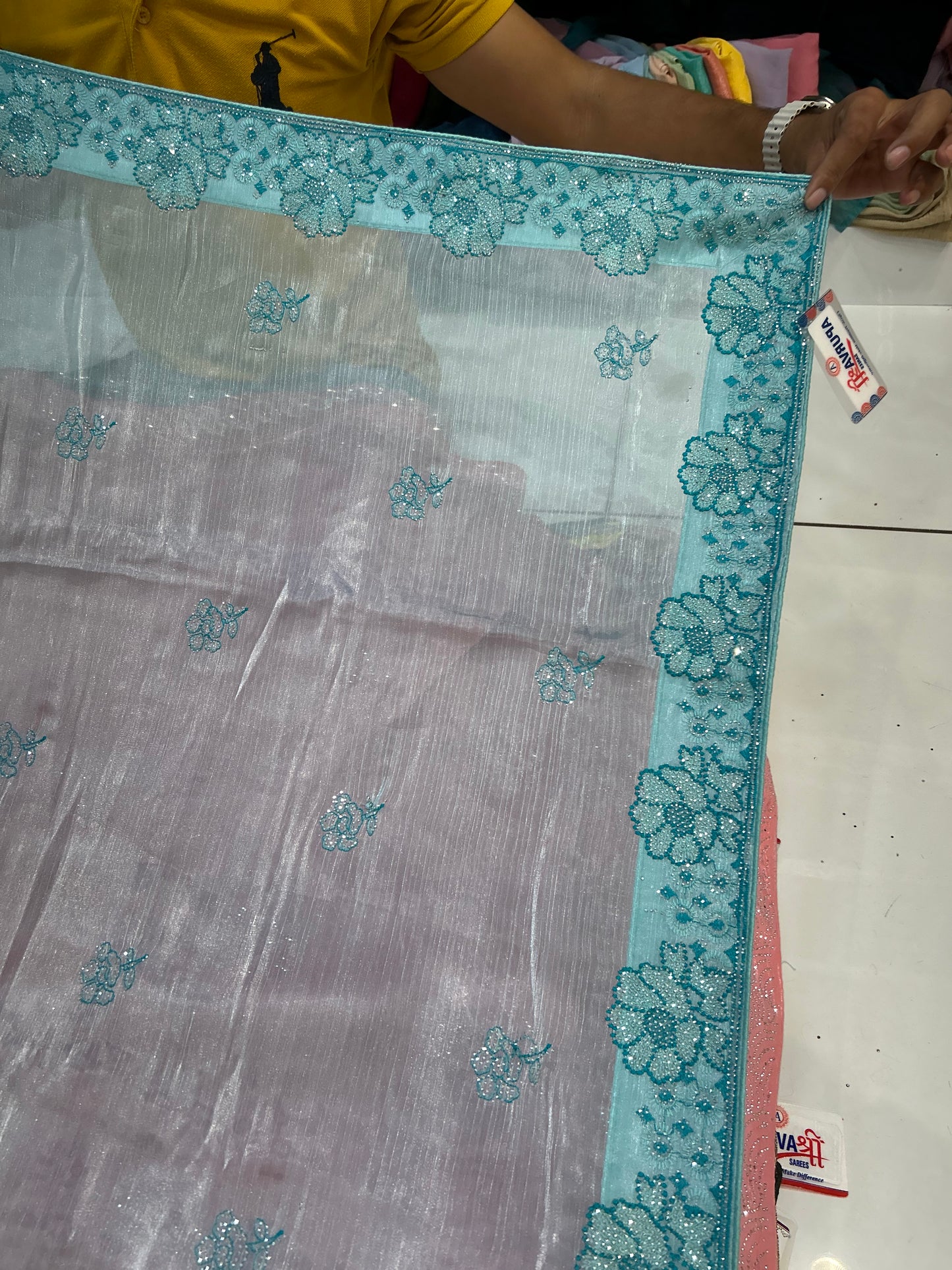 Majestic blue Flower floral saree