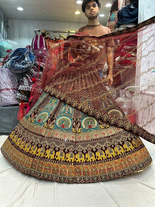 Beautiful peacock maroon bridal lehenga