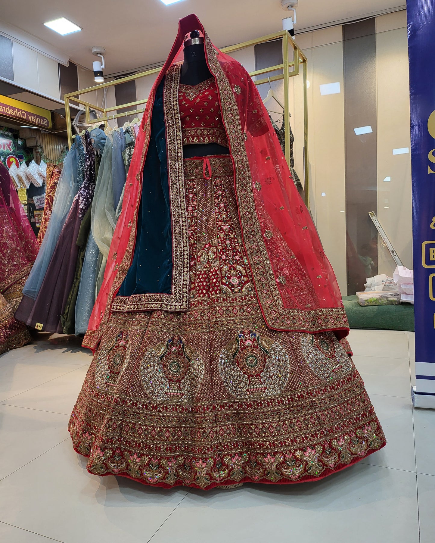 Pretty maroon double dupatta bridal lehenga