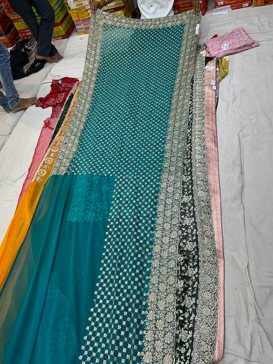 Rama green blue Saree