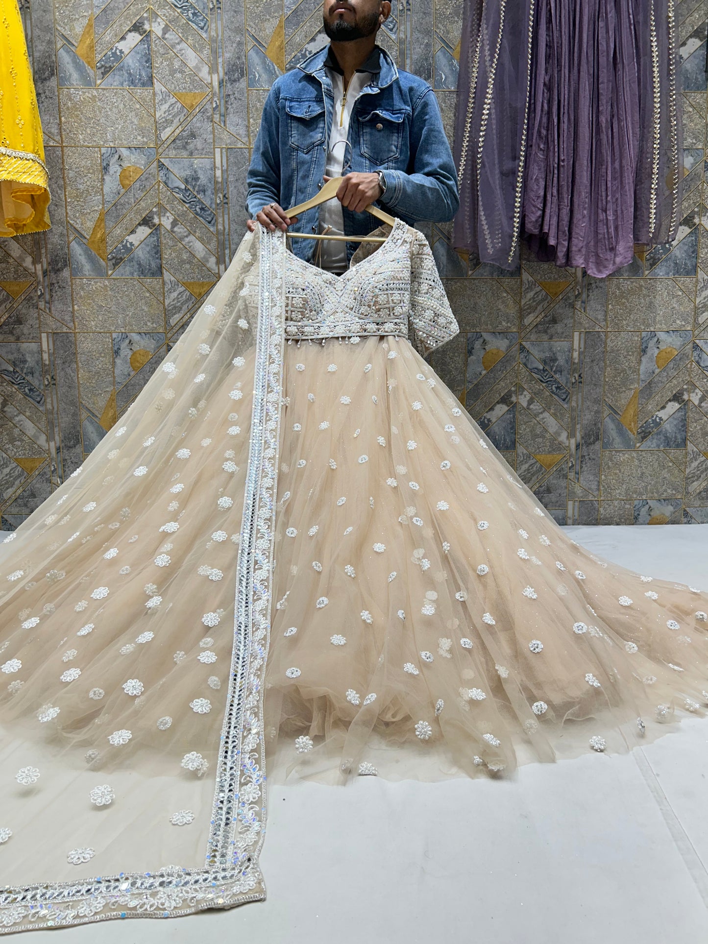 Majestic peach crop top lehenga