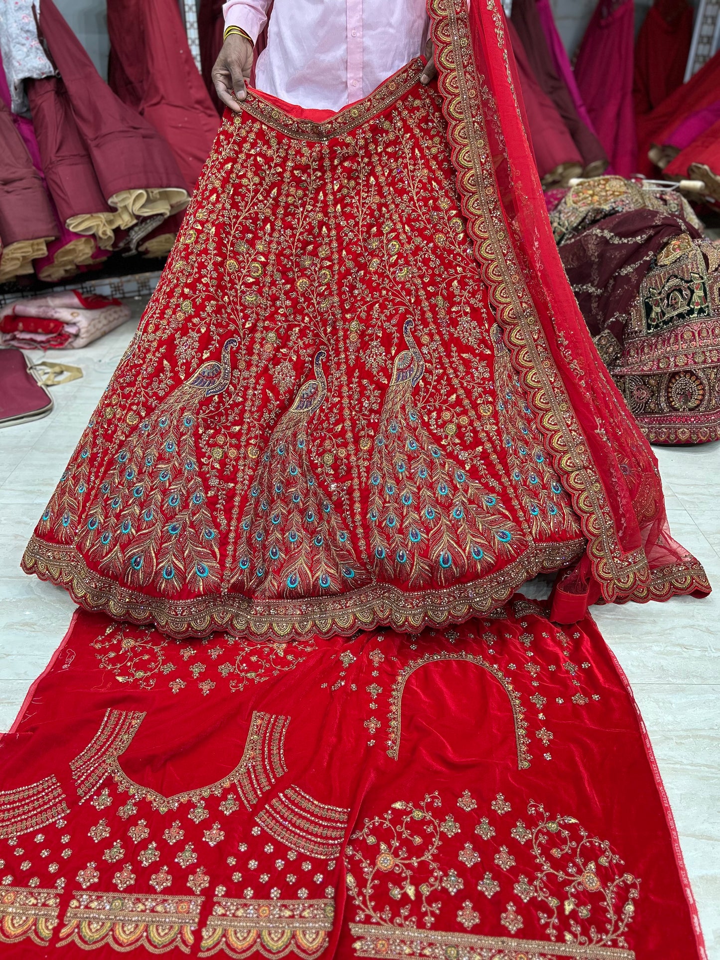 Wow red peacock bridal lehenga