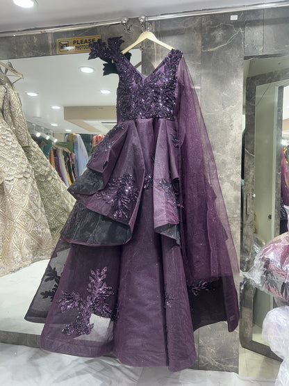 Eye catching purple long dress gown