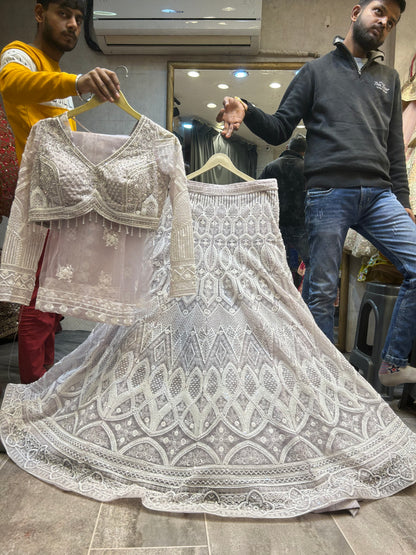 Majestic white crop top lehenga