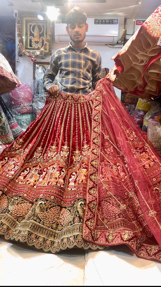 Designer Peacock doli barat maroon bridal lehenga