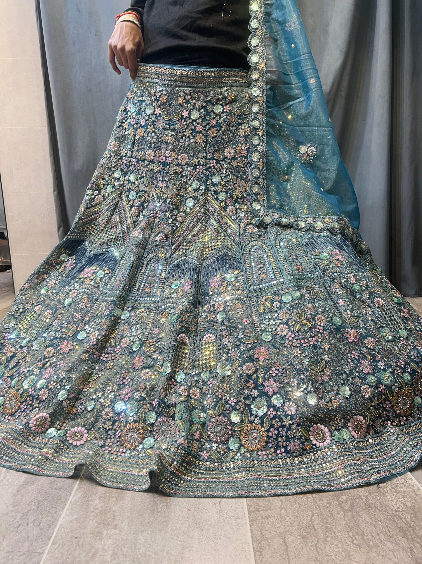 Cute heavy sky blue lehenga