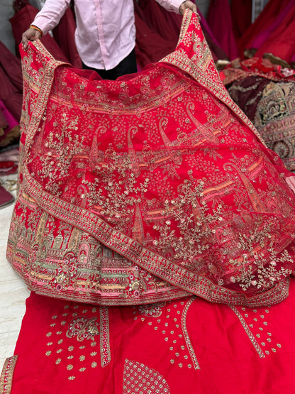 Fair red peacock bridal lehenga