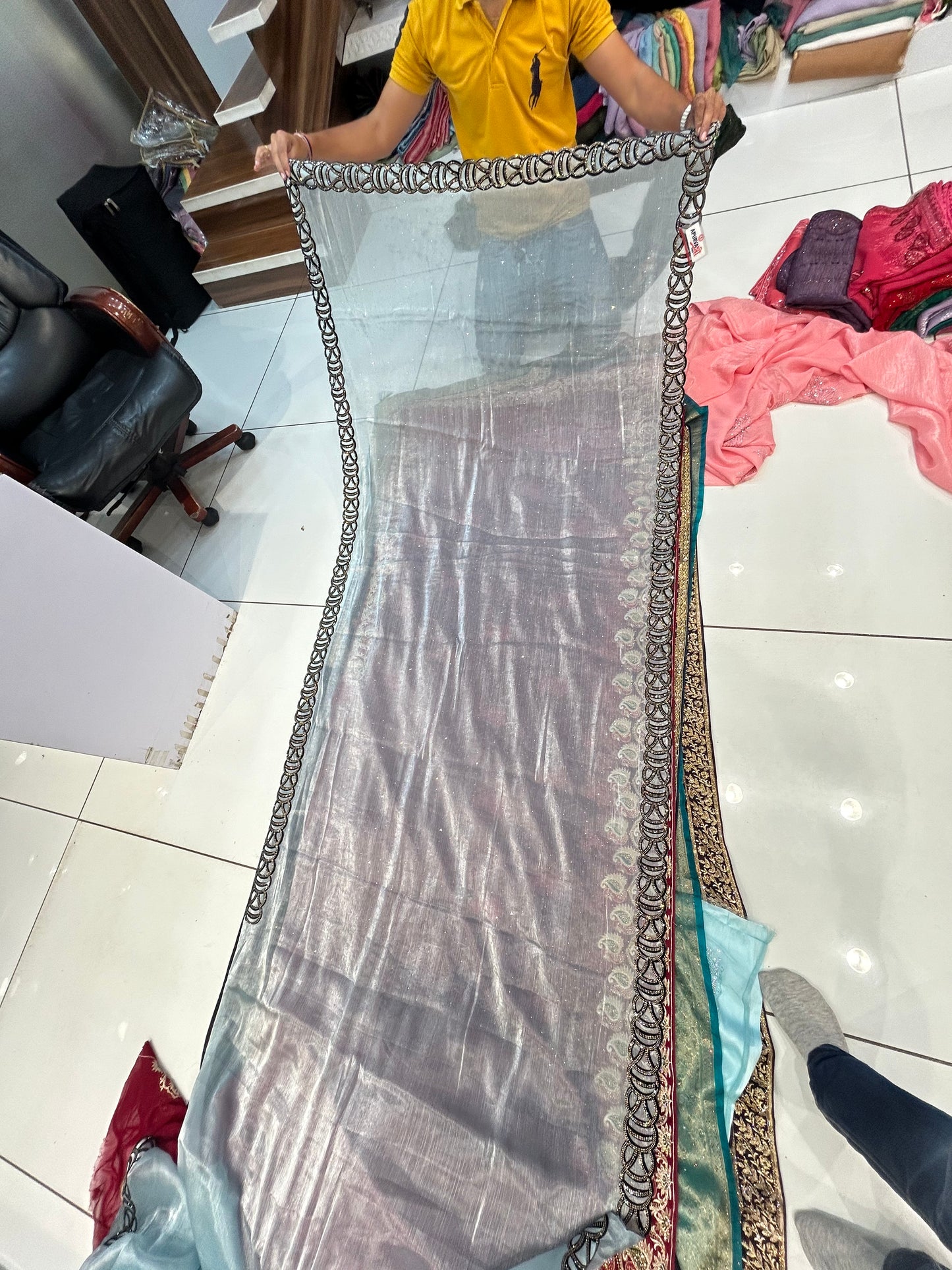 Eye catching sliver grey saree