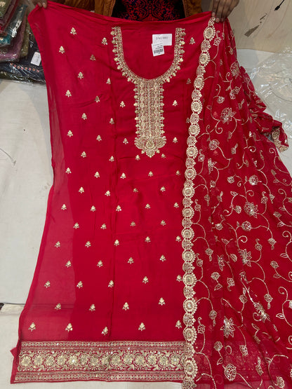 Red Fancy women Unstitched Suit