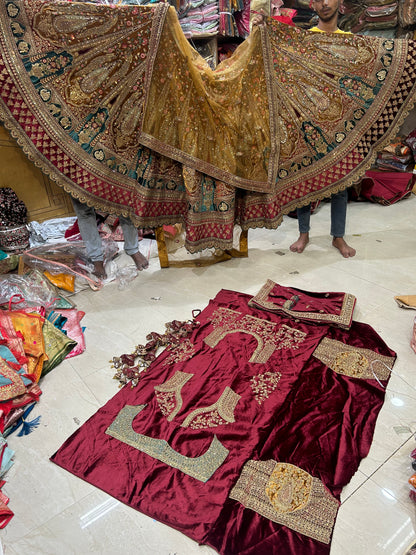 Mostaza Rajwada Doble Dupatta real enorme bengala Lehenga