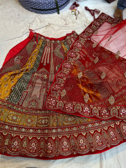 Pleasing peacock Handwork red bridal lehenga