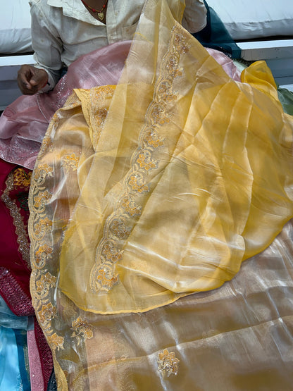 Golden mustard sparkling saree