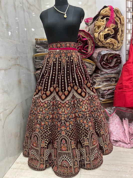 Lovely maroon jhumka ball bridal lehenga