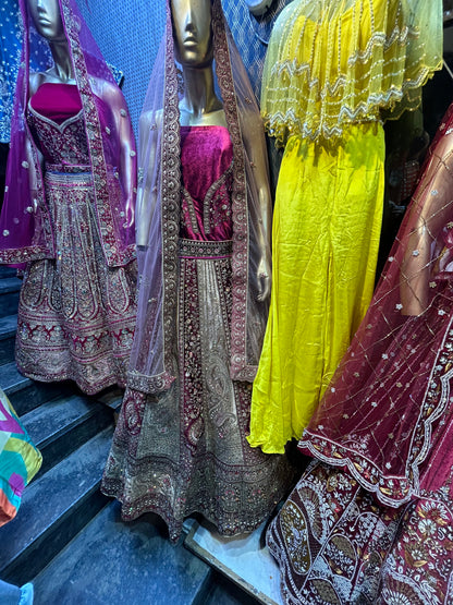 Beautiful Bridal ivory maroon contrast Lehenga