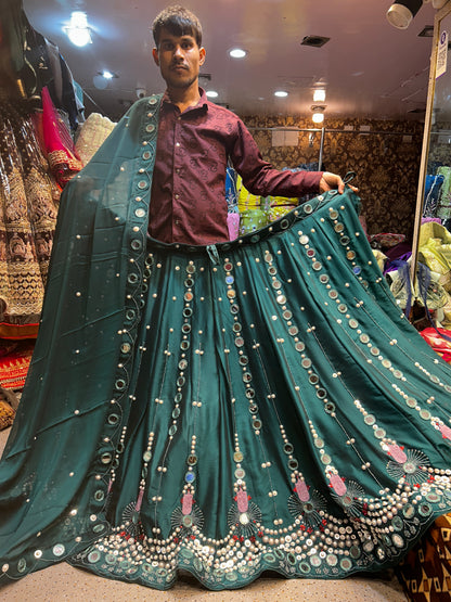 Fantastic Rama green Mehendi Lehenga