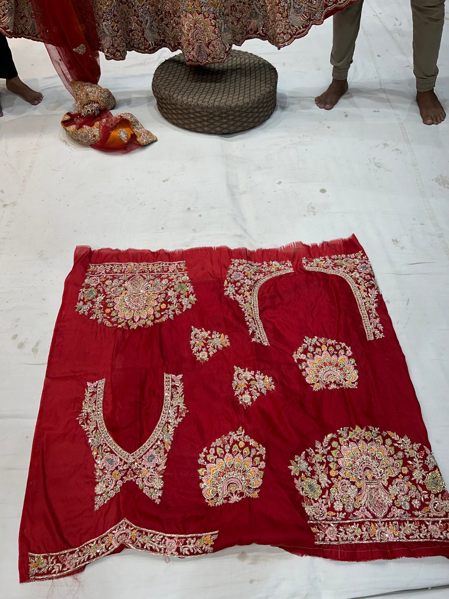 Astonishing Red yellow Peacock Handwork Lehenga