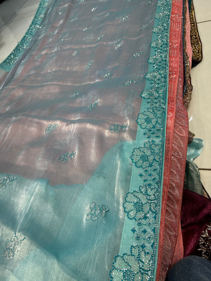 Majestic blue Flower floral saree