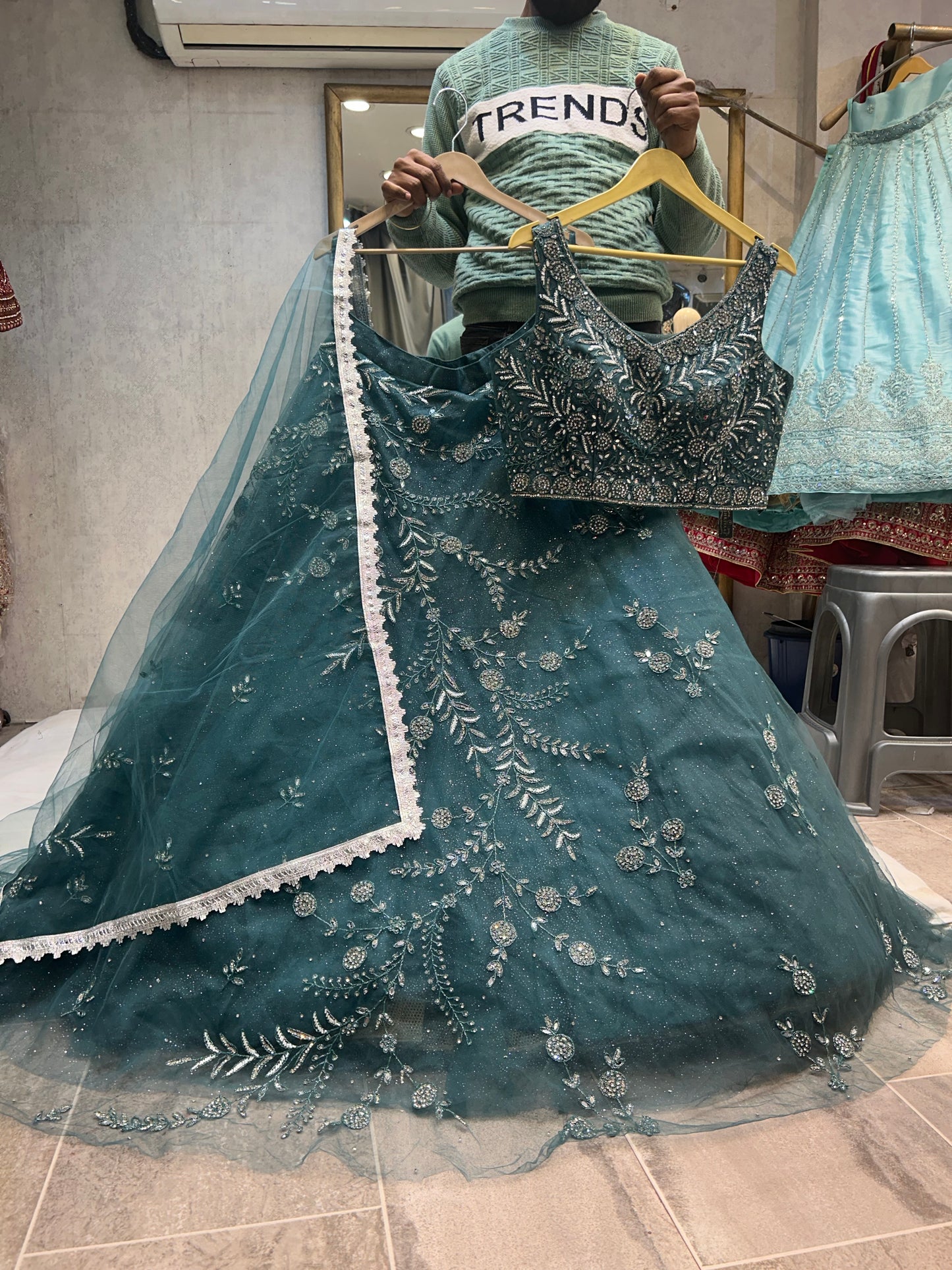 Gorgeous rama green blue Lehenga