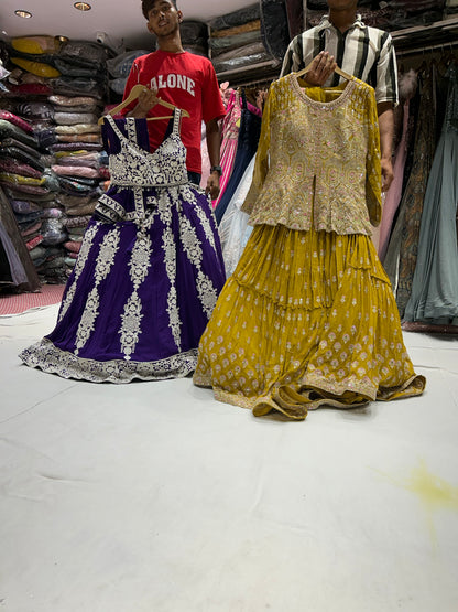 Haldi mehendi Peplum yellow crop top lehenga