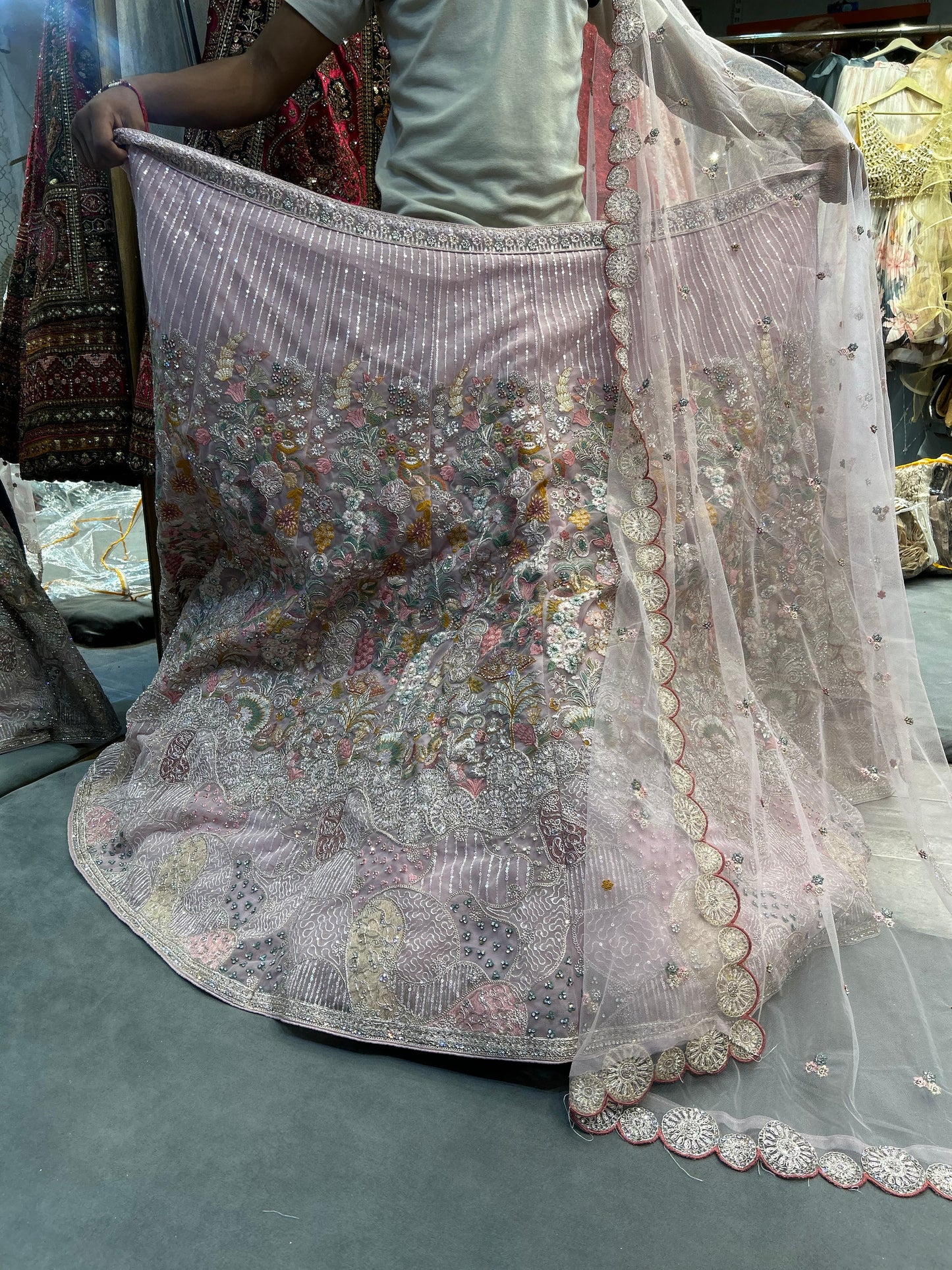 Awesome baby pink Multi Flower Lehenga