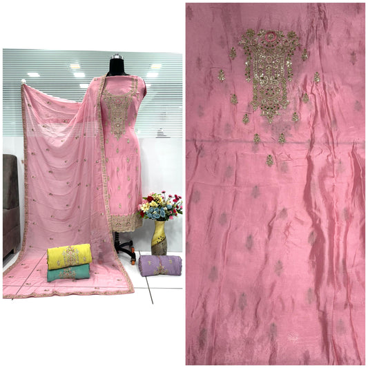 Awesome pink unstitched Salwar suits dress material (free size)