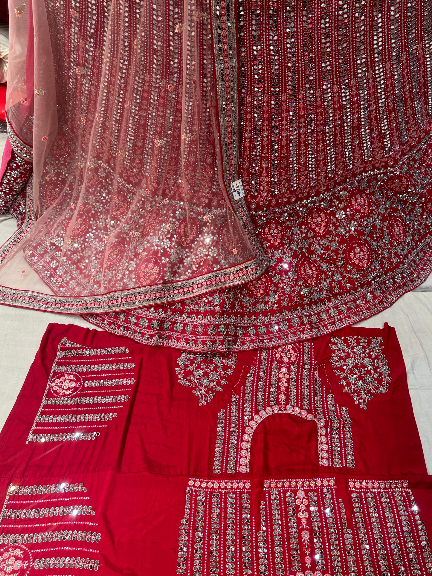 Red Mirror work Lehenga