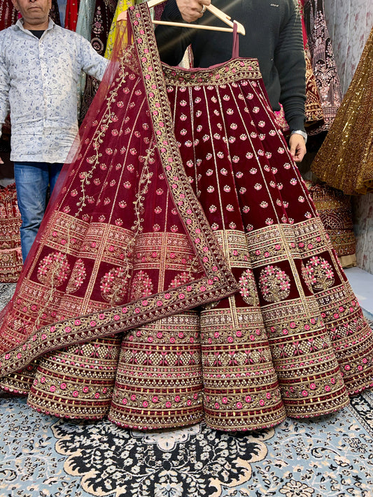 Heavy maroon ball bridal lehenga