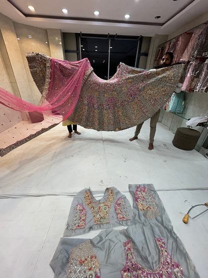 Stylish pink Peacock Handwork Lehenga