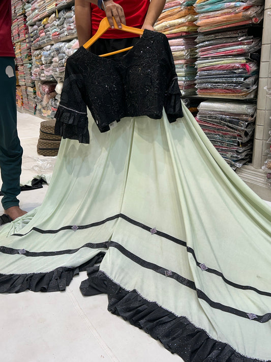 Designer white, black fancy saree 🥰