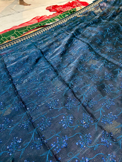 Trendy dark blue Saree