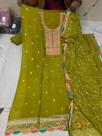 Green Mehendi Fancy women Unstitched Suit