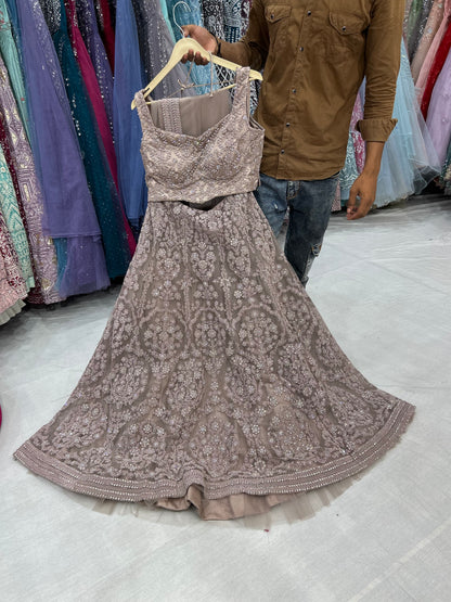 Designer wine lilac crop top lehenga dress