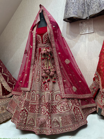 Decent maroon double duptta bridal lehenga