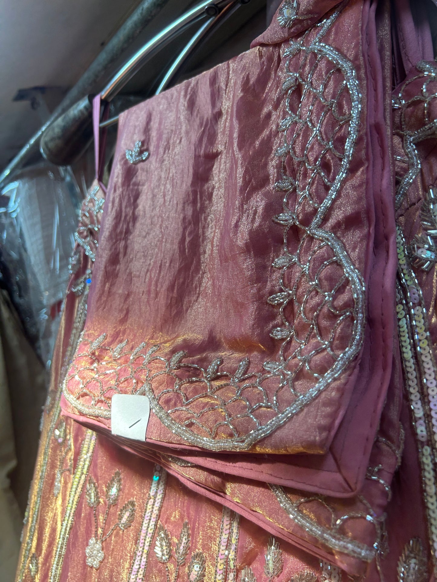 Tremendous peach pink handwork lehenga