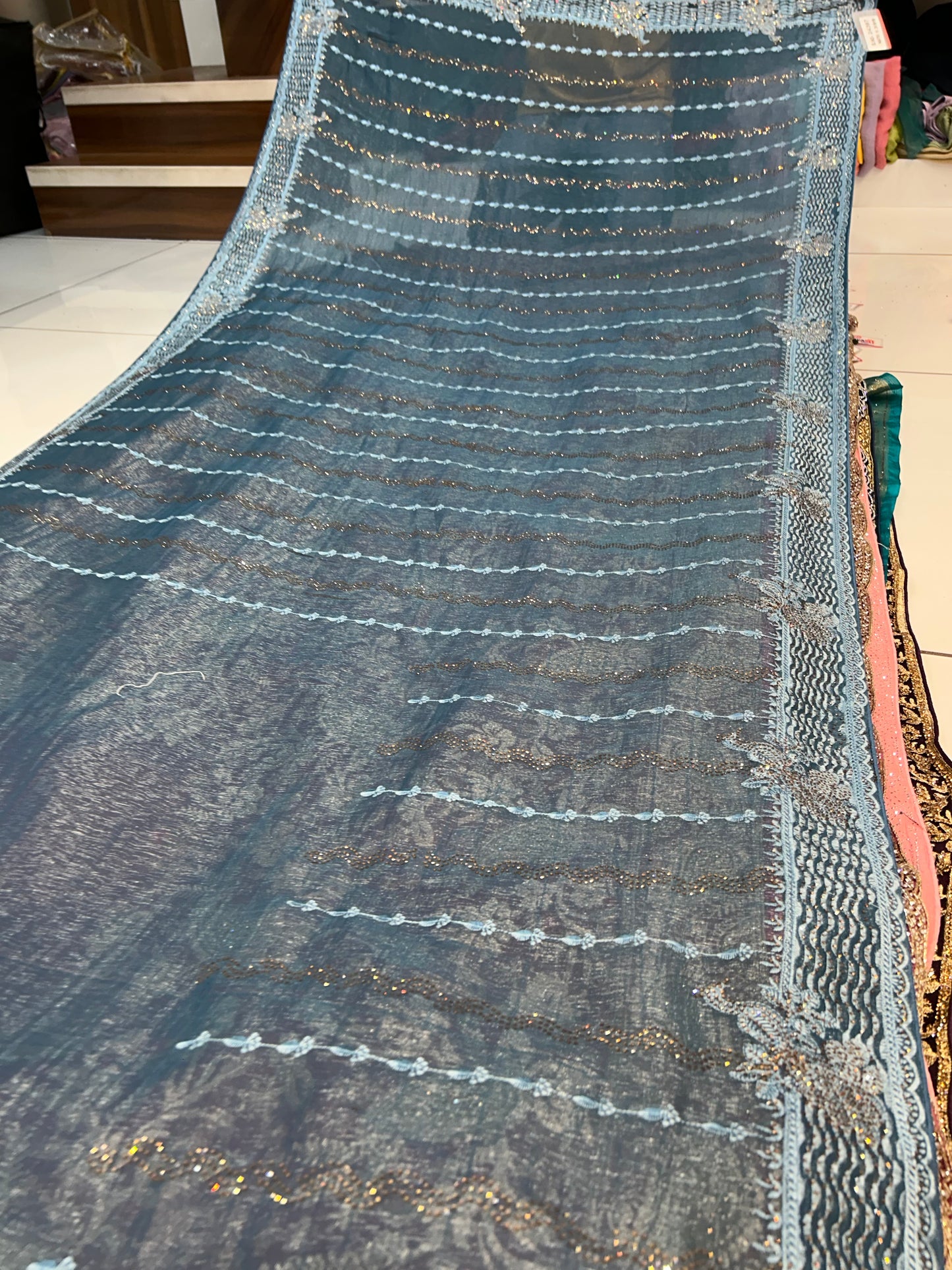 Fancy blue sequence saree