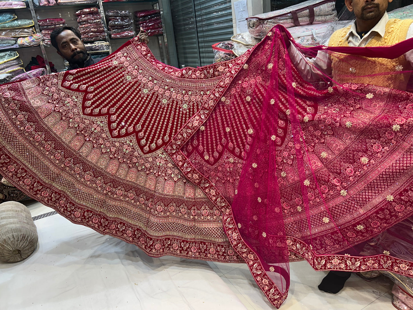 Cute red jhumka bridal Lehenga