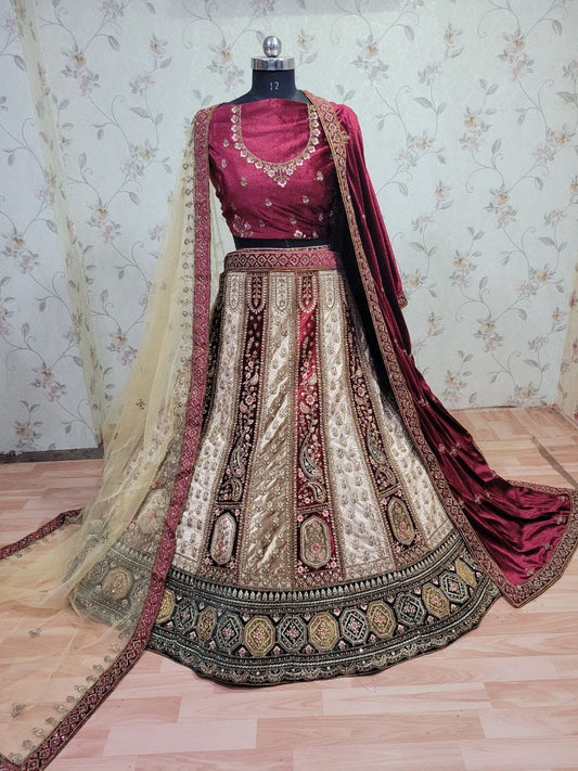 Pretty maroon double duptta bridal Lehenga