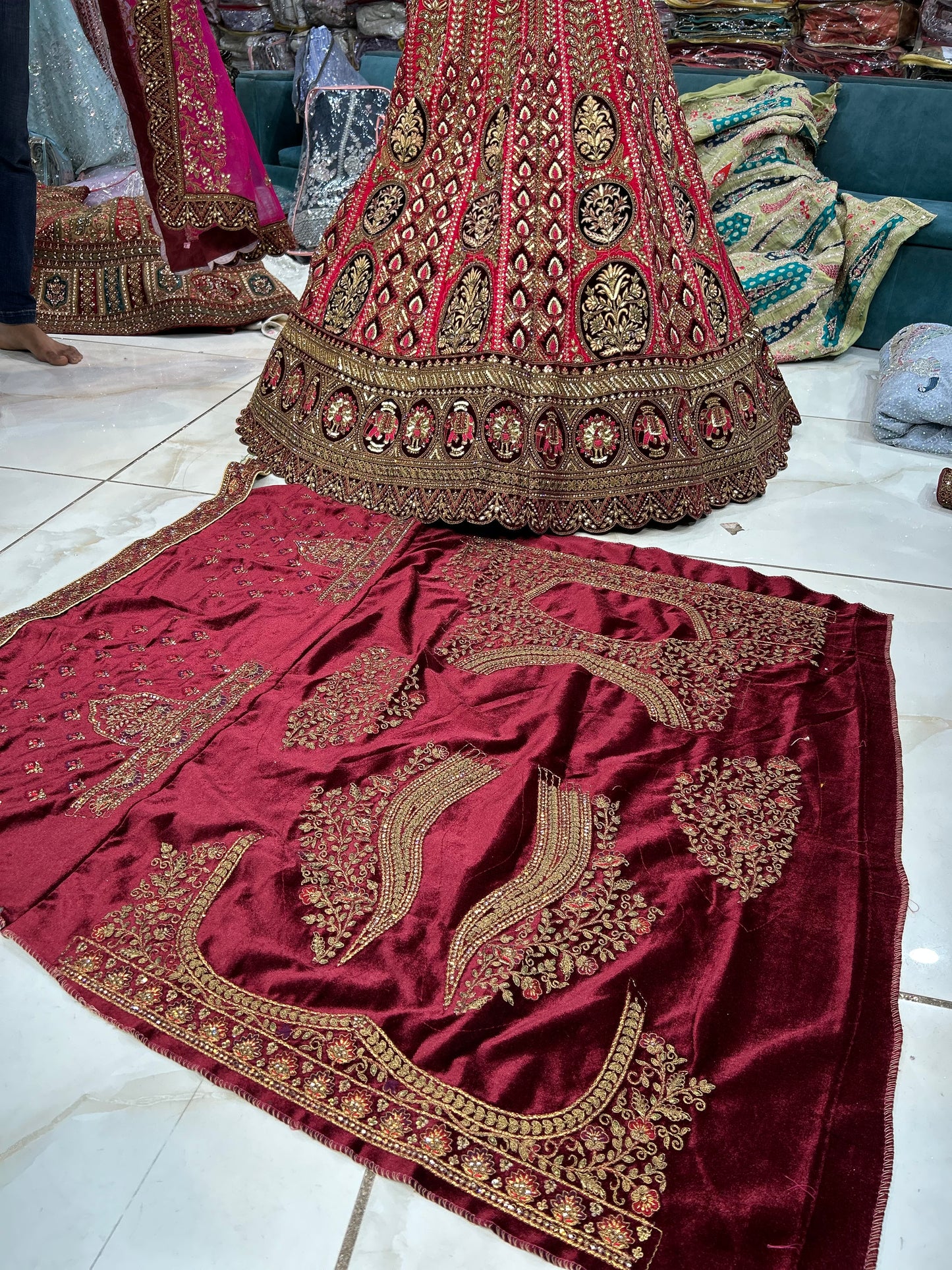 Delightful maroon double Duptta bridal lehenga