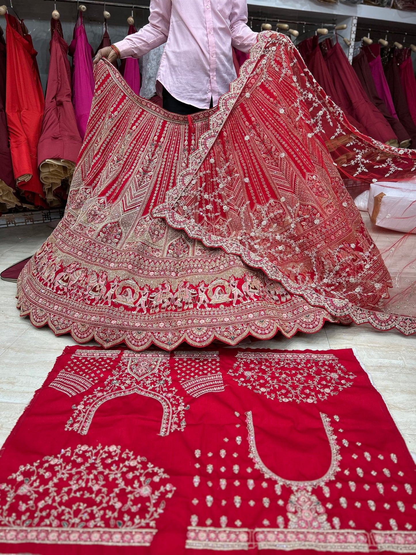 Good looking red bridal lehenga