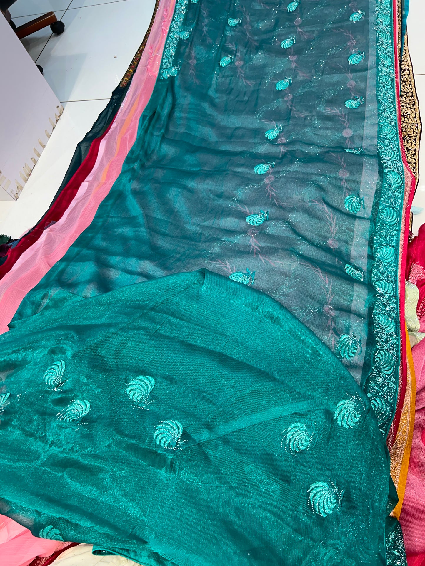 Attractive aqua green saree