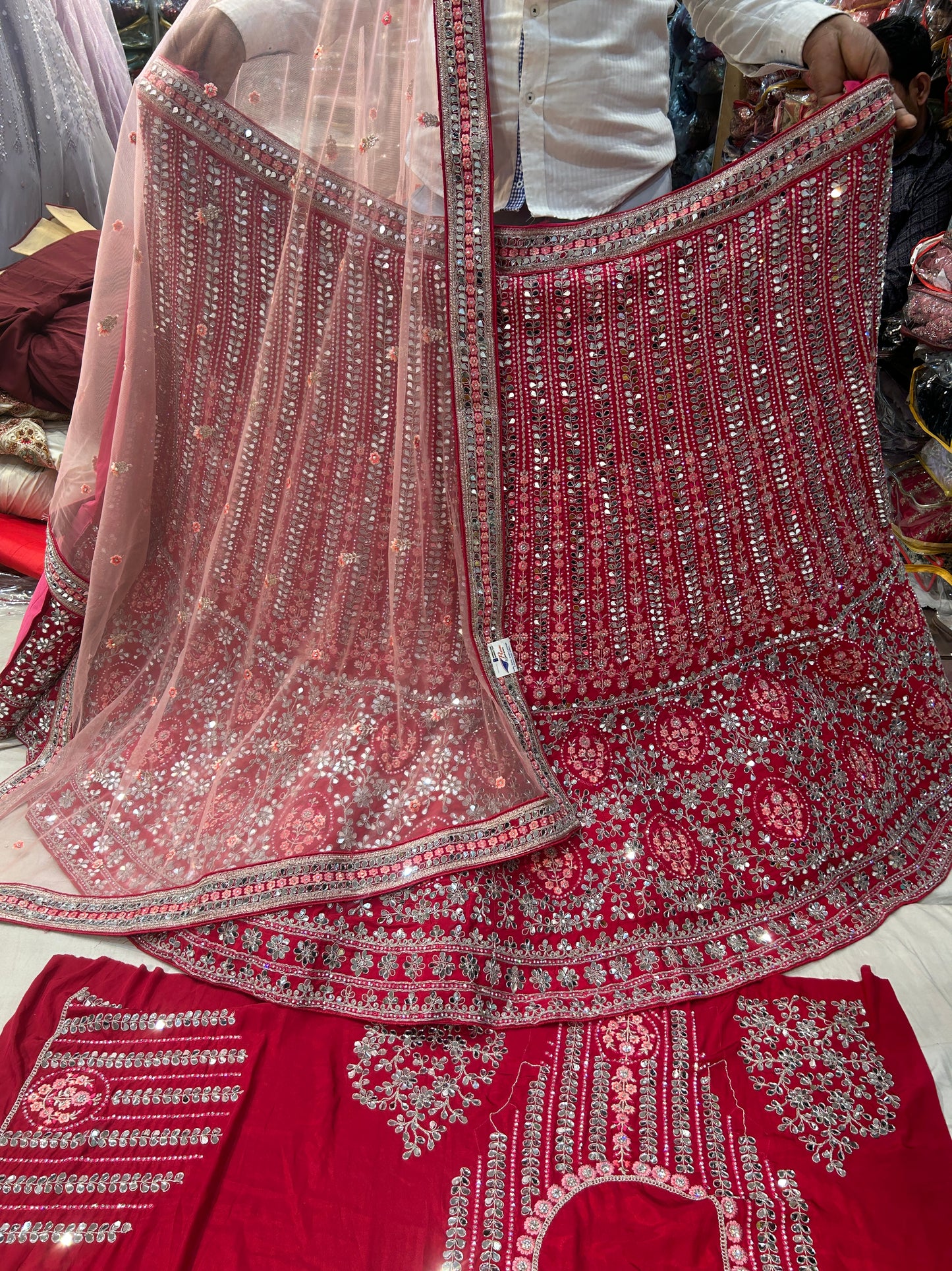 Red Mirror work Lehenga