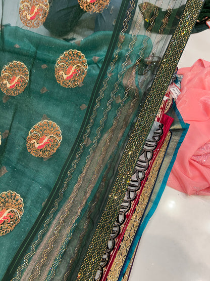 Dark green peacock saree