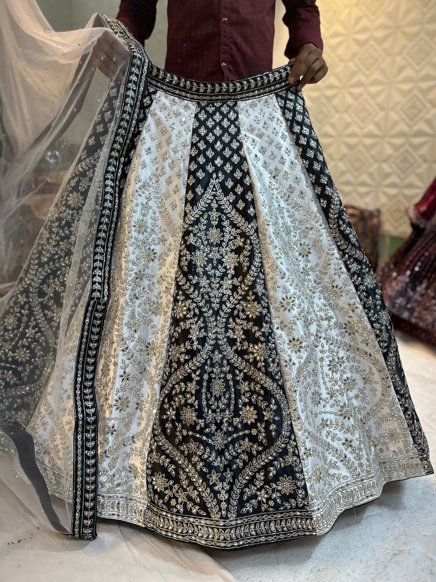 Partywear white black Sparkling Lehenga